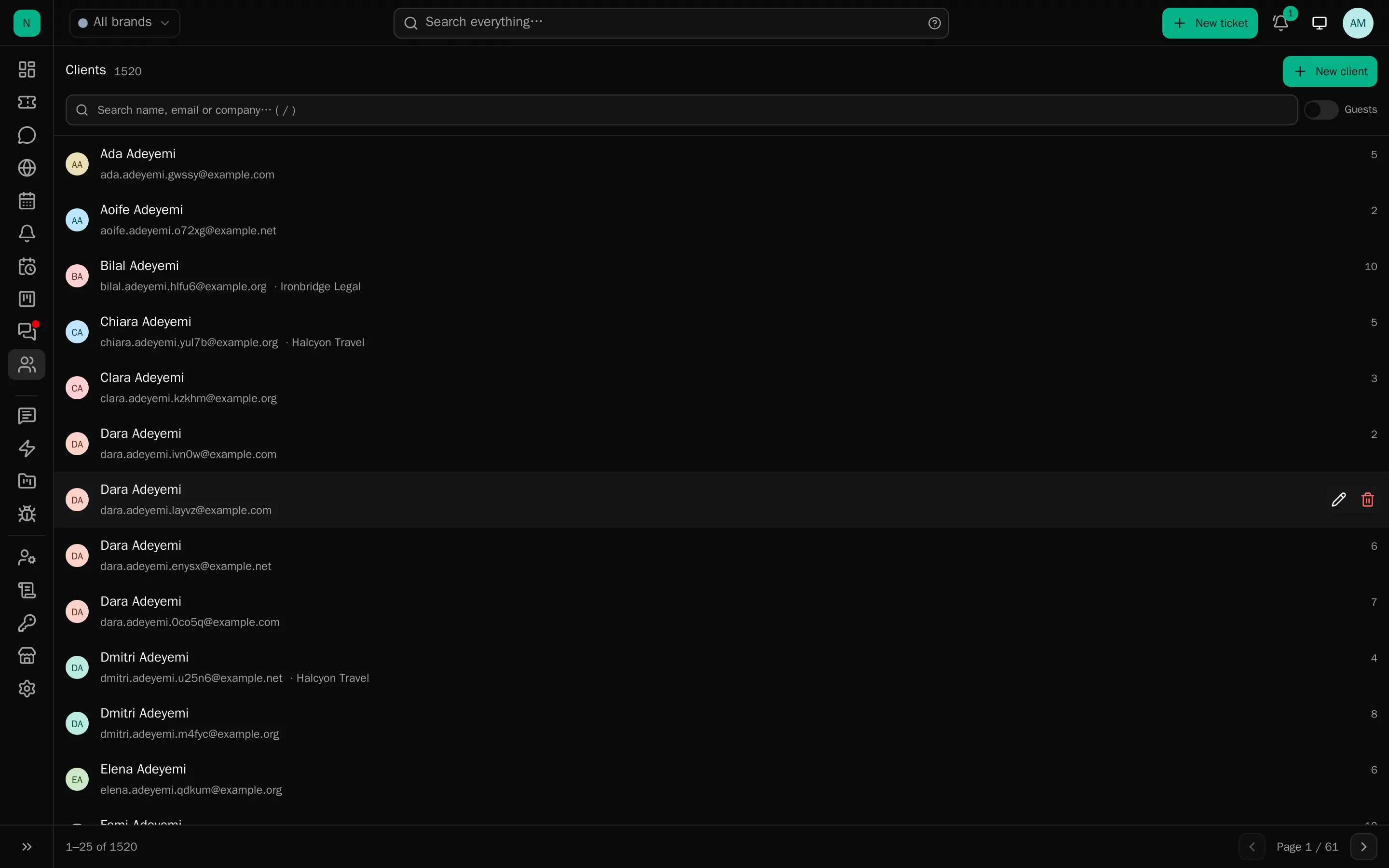 Clients, gathered from the portal, from email and from chat